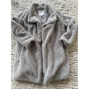 BB Dakota Womens Long Sleeve Open Front Faux Fur Coat Gray‎ Size Small